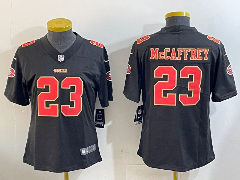 Women San Francisco 49ers #23 Mccaffrey Black Gold 2024 Nike Vapor Limited NFL Jersey style 1202